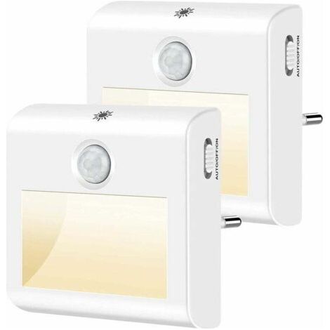 Veilleuse Enfant LED[Lot de 2],Veilleuse Prise Electrique Dimmable avec Détecteur de mouvement et de Lumière, Lampe Nuit pour Chambre Bébé, Placard, Salon, Escaliers, Couloir etc.-Blanc chaud (1/4)