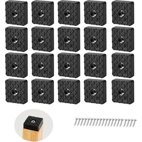 20 almohadillas para muebles, Almohadillas de goma para muebles con tornillo, Patas antideslizantes negras para muebles, Cuadradas, 30x30 mm (1/5)