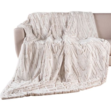 Plaid a poils doux et sherpa 125 x 150 cm Lynx beige (1/3)