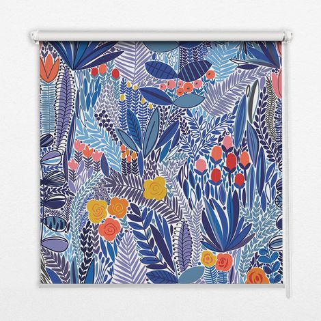 Innenrollo Fensterrollo - Rollo ohne Bohren - Sichtschutzrollo - Lichtdurchlässiges Rollo - Rechteckiges - Rollo - (130 cm x 140 cm) - Bunte Pflanzen