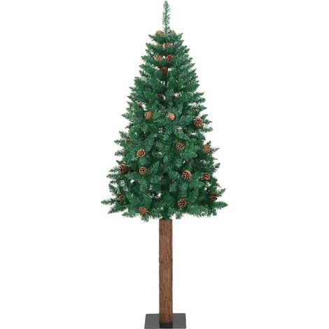 Sapin de Noël  Arbre de Noël mince Vert 210 cm PVC et bois de pin massif (1/5)