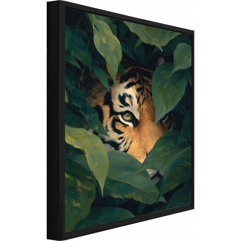 cadre noir Peinture sur toile feuilles de tigre salon chambre 40x30 (1/3)