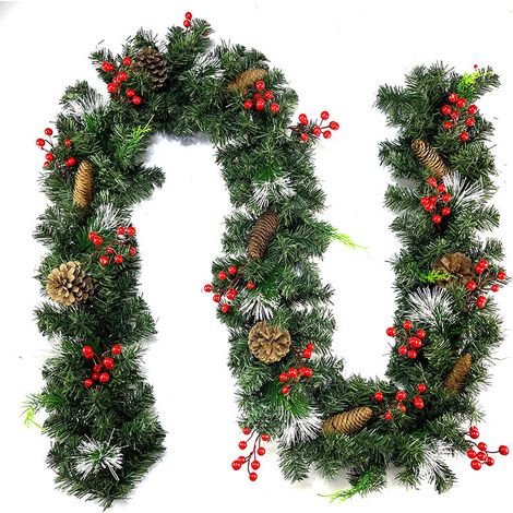 Guirlande de Noël artificielle de 2,74 m (9 pi) de long en PVC souple, avec nœud papillon, idéale pour décorer escaliers, rampes, cheminées, porches, portes d'entrée et sapins. Décorations pour les fê (1/2)
