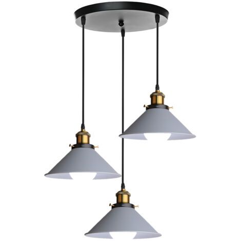 royaluxe- Plafonnier Rétro 3 Lumières Suspension Luminaire Industrielles 22CM Lustre Créatif Pour Salon Salle À Manger, Bar, Balcon, Gris