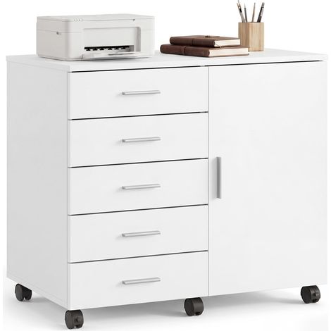 Caisson de Bureau, Meuble de Rangement avec 5 Tiroirs et 1 Porte (1/5)