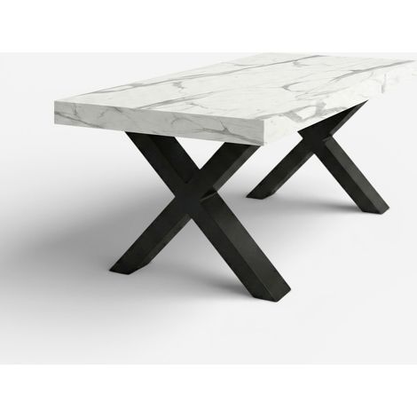 Tavolo da pranzo allungabile 12 posti 160/260x90 gambe nere Firenze - Effetto marmo bianco