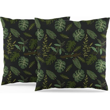 Lot de 2 Taie d'oreiller Feuille Plantes carrées Feuilles Jungle Tropical Housses de Coussin Vert pour la décoration de la Maison Moderne Salon Chambre Canapé Housses d'oreiller 60x60cm (1/5)