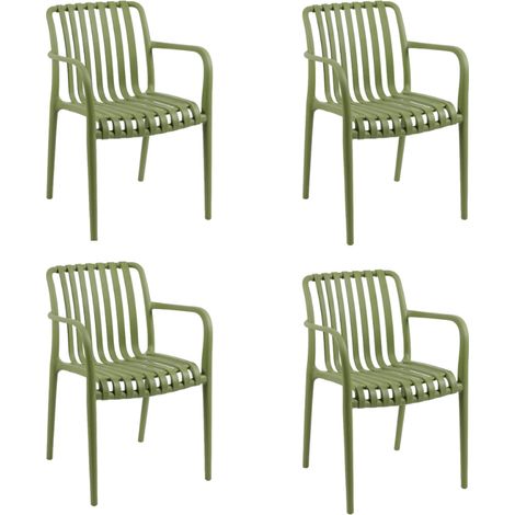 GLOUPIE Set 4 Poltrone Eloise In Polipropilene Solido E Resistente Alle Intemperie Verde, Impilabili, L 56 x P 42 x H 81 Cm (1/5)