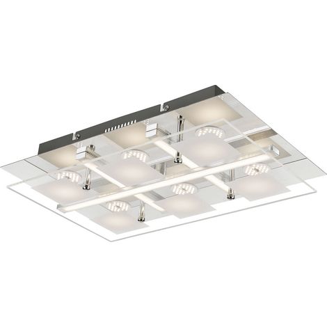 Deckenleuchte Deckenlampe Wohnzimmerlampe Wohnzimmerleuchte, 6 Flammig, Glas Metall Chrom, LED 5W 350Lm warmweiß, LxBxH 38x24x7cm