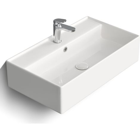[JAMAIS UTILISE] Horow – Vasque suspendue rectangulaire en porcelaine blanche 63.5 x 40.5 x 24 cm – Montage mural – Résistante aux acides et fissures – Surface lisse facile à nettoyer (1/5)