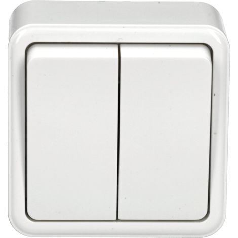 Doble Interruptor 2 circuitos Superficie Policarbonato Blanco