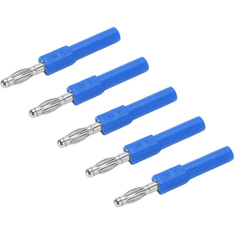 Connecteur banane 4mm vers 2mm, lot de 5 fiches bleues, excellente conductivité, connexion robuste, adaptateur mâle, qualité supérieure, usage audio et électronique, faible résistance. (1/5)
