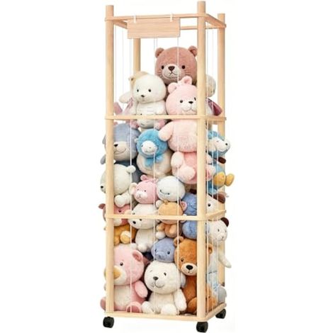 Rangement Peluche, Rangement Peluche de Enfant en Bois Range en Roues équipées d'un Frein à 360° Organisateur de Stockage D'animaux pour Chambre d'enfant, Salle de Jeux, Salon, etc (1/5)