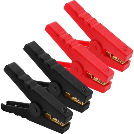 4 Pièces 100A Pinces Crocodiles de Batterie, Pince Voiture Batterie en Cuivre, Pince Demarrage Voiture, pour Chargeurs De Batterie De Voiture (96mm, Rouge + Noir) (1/5)