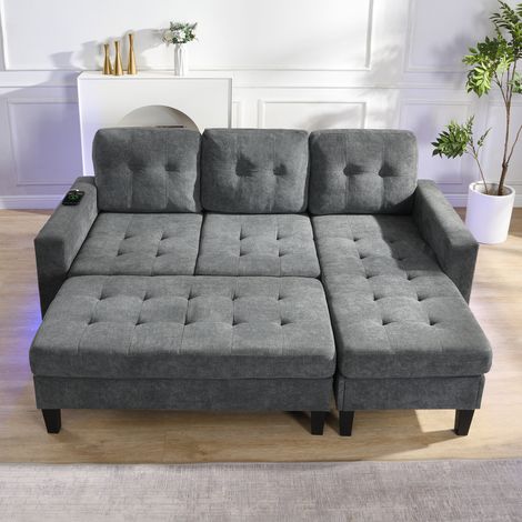 Ensemble canapé d'angle 3 places + pouf 2 places modulaire, canapé-lit multifonctionnel avec éclairage LED et pouf extra-large pour salon (1/4)