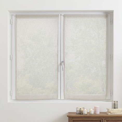 Atmosphera – Lot de 2 voilages vitrage beige 60 x 120 cm – 100% polyester – Ourlet passe tringle – Lavable en machine à 30° - LIN 60 X (1/5)