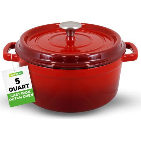 NutriChef Dutch Oven Gusseisen 5L, emailliert, Induktion, Rot (1/5)