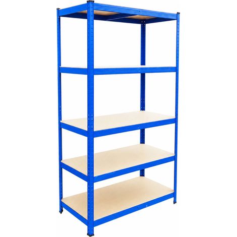 Relaxdays Rayonnage charge lourde, 200 x 90 x 60 cm, 875 kg, 5 niveaux, cave, à emboîter, bleu/marron (1/5)