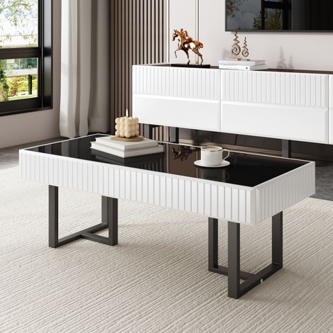 Couchtisch aus MDF und Spanplatte Schwarz-Weiß 110 cm mit schwarzer Hochglanz-Tischplatte