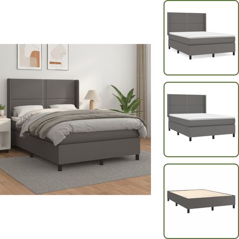 The Living Store Giroletto a Molle con Materasso Grigio 140x200 cm in Similpelle - Materasso a molle