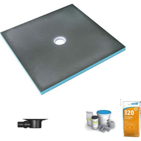 Receveur de douche à carreler 120 x 120 WEDI Fundo Primo écoulement centrée + bonde horizontale + kit d'étanchéité + colle 320