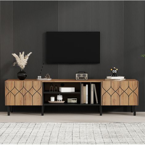 Meuble TV 180x40x50 cm en bois noir, gain de place pour salon, 32-70 pouces FloraGrace (1/5)