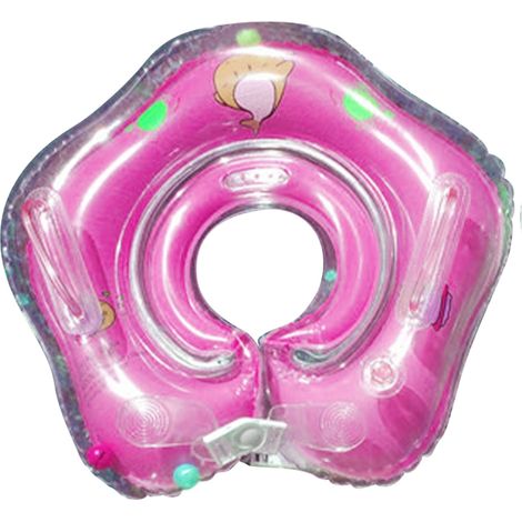 SJLERST Flotteur de natation pour bébé, Double couche transparente en PVC, Anti-fuite, poignée sûre, cou de bébé pour la maison, baignoire intérieure rose