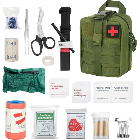 Trauma First Aid Kit, Tactique Sac de Secours, Trousse Kit de Premiers, Kit Primo Soccorso Auto, Boîte de d'urgence de Survie Extérieur Pour la Maison, Voiture, Le Camping en Plein Air(Vert) (1/5)
