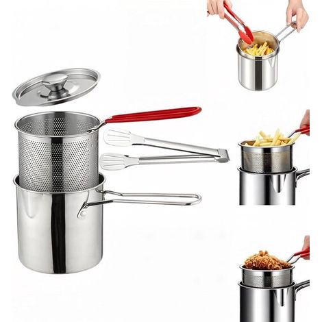 Mini friteuse en acier inoxydable - Comprend un panier à friture et une pince - Friteuse compacte de 1,2 litre - Équipée d'une poignée ergonomique (1/5)