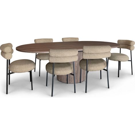 Table extensible 180/220cm avec 6 chaises en tweed GINA (1/4)