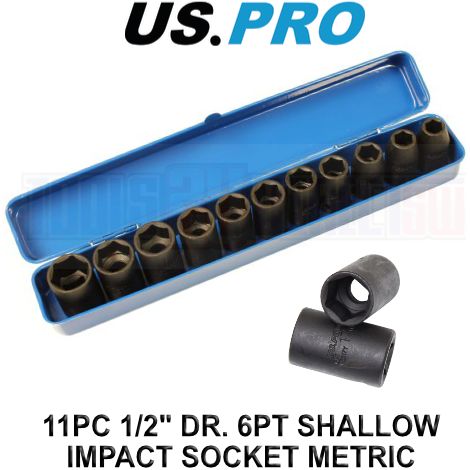 US PRO Tools 11PC 1/2" DR 6 Point Shallow Impact Metric Socket Set 10 - 21mm 3926 (1/4)