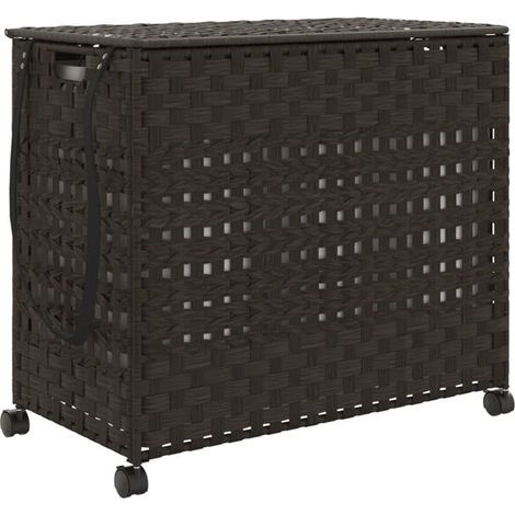 Panier à linge à roulettes marron foncé, dimensions : 66 x 35 x 60 cm (1/5)