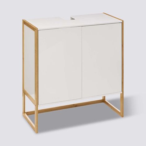 5Five Simply Smart – Meuble sous vasque simple en bambou 70x33x80 cm – 2 portes avec étagère réglable – Pour salle de bain moderne (1/6)