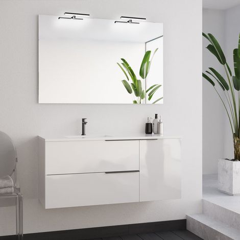 Meuble de salle de bain 100cm avec vasque déportée - 2 tiroirs - blanc - KING (1/5)