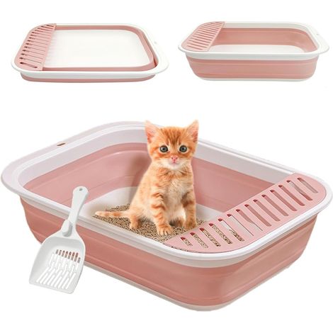 Cat Litter Tray, Large Foldable Cat Litter House with Litter Scoop, Portable, Low Entrance, Travel Toilet with Falling Sand Pedal for Cats to Older Cats (1/5)