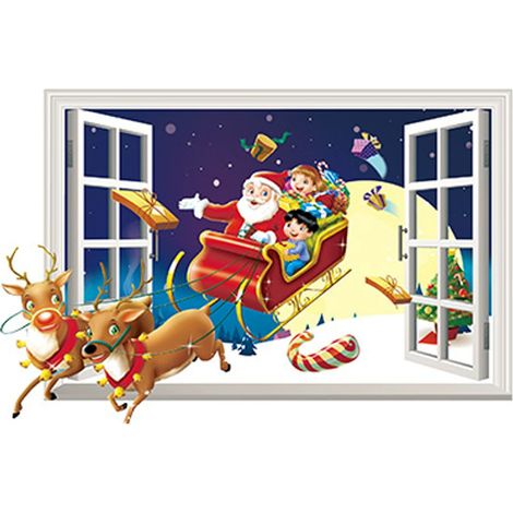 Adhesivo de pared, Trineo de Papá Noel, decoración 3D, adhesivo festivo, para escaparates y centros comerciales. (1/5)