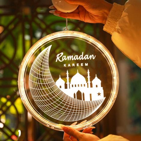Luminaire Ronde Lune - LED 24 cm - Décoration Murale ou Suspendue pour Ramadan et Eid - Alimentation sur Piles AAA (1/5)