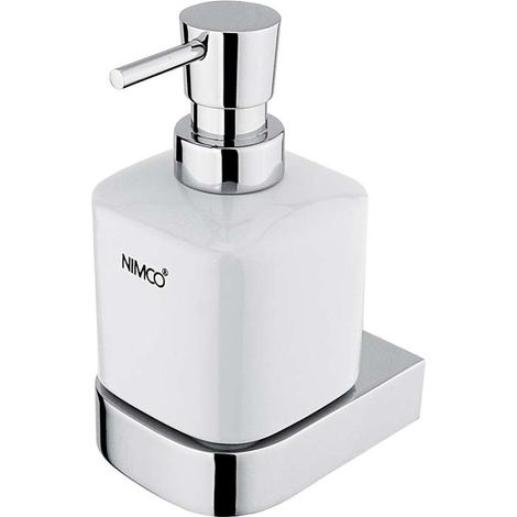 Nimco Nikau - Keramischer Seifenspender mit Halter, 250 ml, Weiß/Chrom NK 30031K-T-26