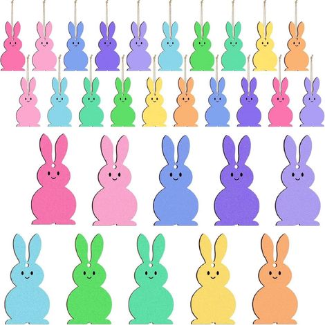 Ornement Lapin De Pâques - Bois Naturel Découpé À Vide Avec Corde - Décoration Arbre Ou Étiquette Cadeau - Lot De 20 (1/5)