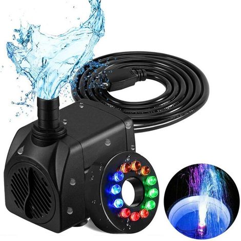 Pompe à eau submersible LED 16 W pour fontaine, silencieuse et équipée d'un éclairage intégré, idéale pour aquarium, piscine et jardin.