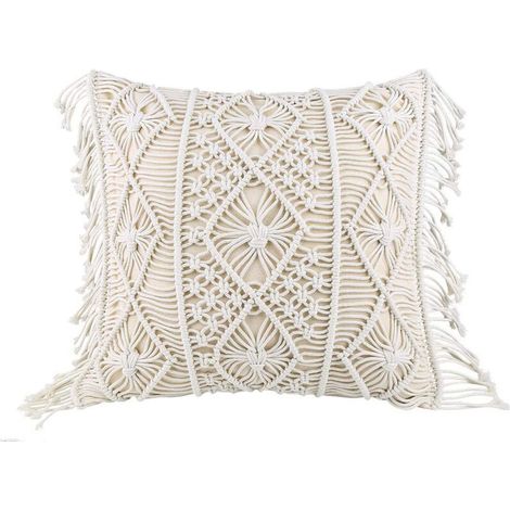 Fodera per cuscino, Fodera per cuscino, Cuscino per divano, Cuscino decorativo, Fodera per cuscino boho, Cuscino decorativo in cotone con macramè per letto, divano, poltrona, auto, beige, 45 45 cm (1/5)