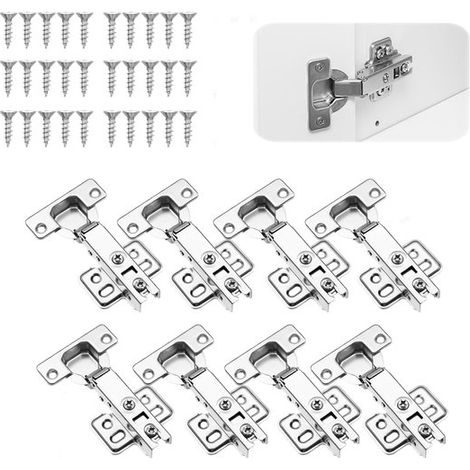 8 charnières pour meubles - Charnière à fermeture amortie - Angle d'ouverture de 80° à 90° - Ressorts hydrauliques - Réglage facile - Pour portes de meubles à chaussures - Argent (1/5)