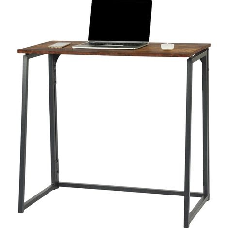 FurnitureR Bureau pliant, table d'ordinateur pliable, poste de travail, bureau d'étude pour bureau à domicile, petit espace, 80 x 40 x 74 cm, Marron (1/5)