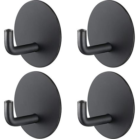 Crochets adhésifs, lot de 4 crochets porte-serviettes, antirouille, sans perçage, idéaux pour les restaurants, salles de bains et cuisines. (4 crochets ronds noirs) (1/5)