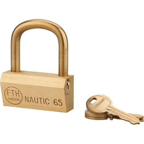 Lucchetto Ottone Nautic 65mm, 3 chiavi, anticorrosione, waterproof, uso esterno arco ottone - THIRARD