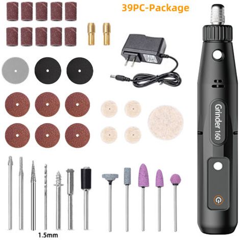 Mini meuleuse stylo électrique 39 pièces Contrôle vitesse 5 niveaux Pour perles, poinçonnage, perçage, sculpture, découpe, polissage Branchement secteur