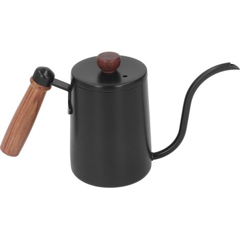 Bouilloire électrique 600 ml (20 oz) avec bec verseur à col de cygne et poignée en bois, noire. (1/5)