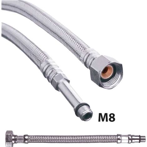 FLESSIBILE IN ACCIAIO INOX PER MONOCOMANDO DN6 F3/8"" x M8 corto - 35 cm