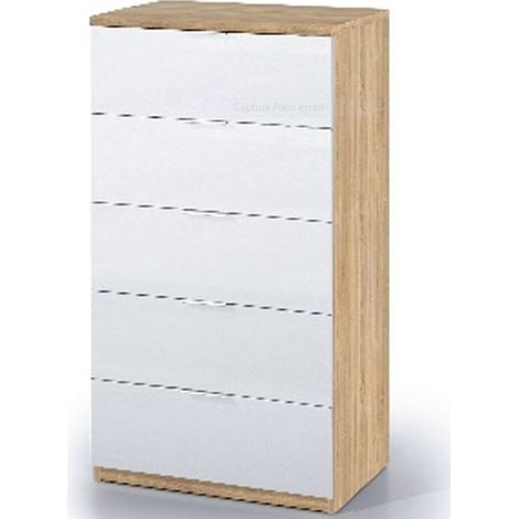 Pegane – Commode 5 tiroirs chêne canadian et blanc artic – Dimensions 110 x 60 x 40 cm – Design contemporain pour chambre ou salon