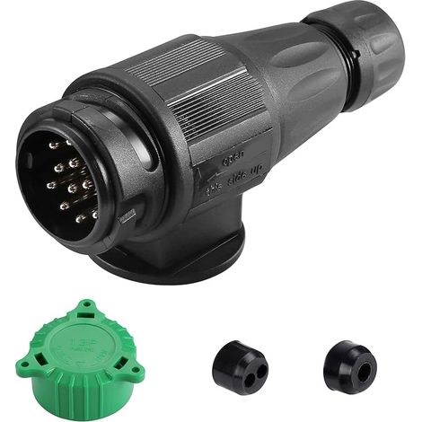 Prise Remorque 13 Broches Male Étanche, 12V Prise attelage 13 Broches Connecteur Prise de Remorque Male pour Porte-vélos, Camion,Caravane,Fiche Remorque 13 Broches avec Cache Vert(SK13P)